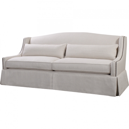 Halston Sofa in Natural Fabric with Skirt & Nailhead